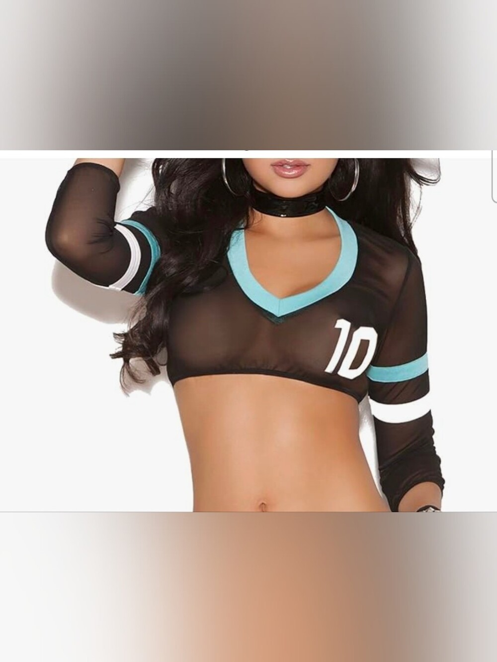 Elegant Moments Sexy mesh football cropped jersey top #10 one Size